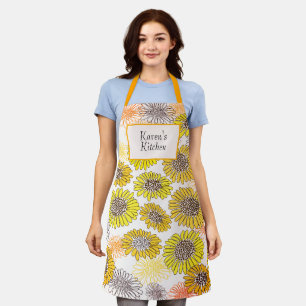Sunflower Yellow Orange Kitchen Apron with Name