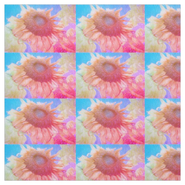 Sunflower Yellow Pink Blue Chic Floral Pattern Fabric (Swatch)