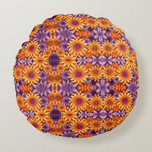 SunFlower Yellow Purple Round Cushion