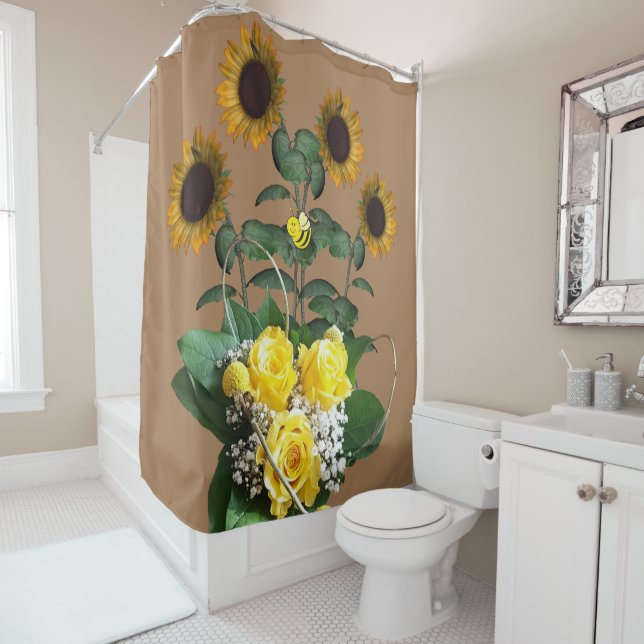 Sunflower Yellow Roses Shower Curtain (In Situ)