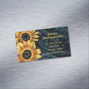 Sunflower Yellow Rustic Denim Blue Jeans Magnetic Business Card