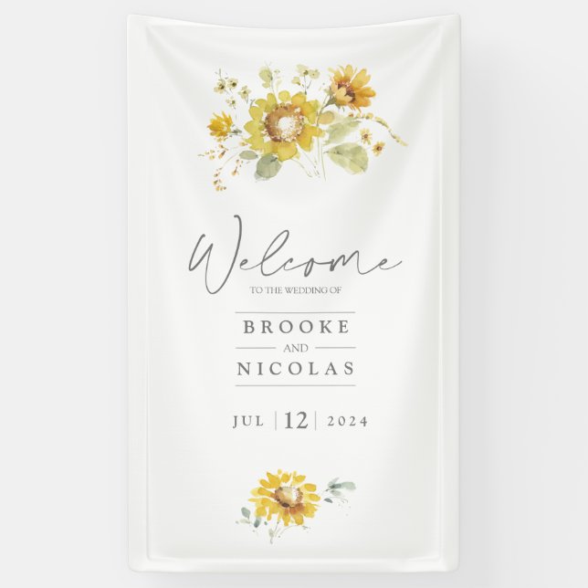 Sunflower Yellow Rustic Wedding Banner (Vertical)