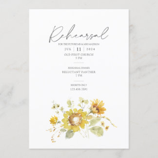 Sunflower Yellow Rustic Wedding Rehearsal Invitation