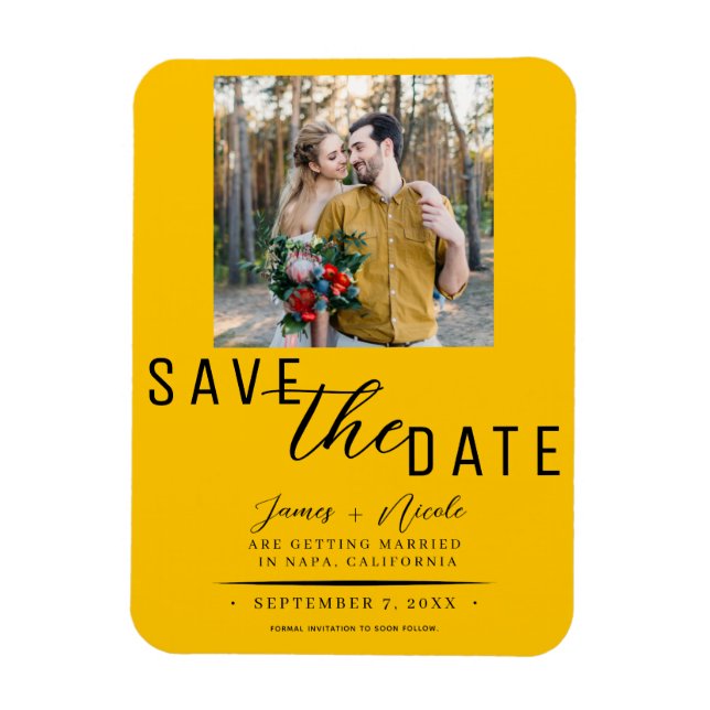 Sunflower Yellow Save the Date Photo Wedding Magnet (Vertical)