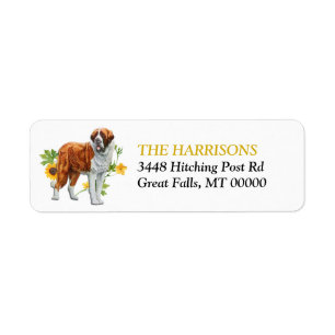 Sunflower Yellow St Bernard Dog Return Address Label