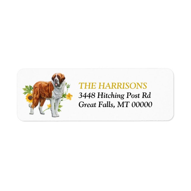 Sunflower Yellow St Bernard Dog Return Address Label (Front)