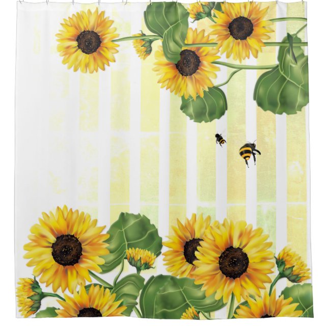 Sunflower Yellow Tropical Floral Shower Curtain (Front)