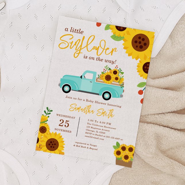 Sunflower Yellow Truck Fall Boy Baby Shower  Invitation (Sunflower Baby Shower  Yellow Truck Fall Shower Invite Pack Rustic Sunflower Boho  Yellow Floral )