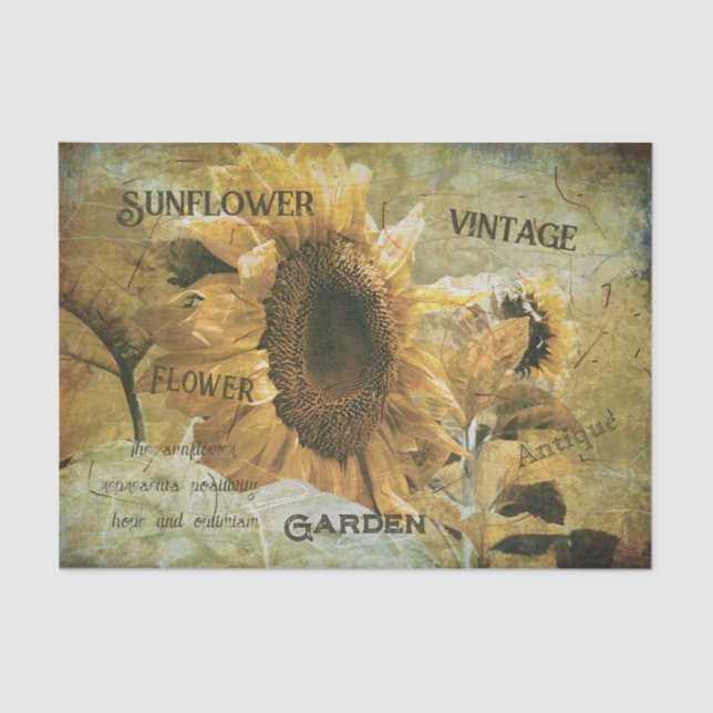 Sunflower Yellow Vintage Texture Ephemera Tissue Paper (Front)