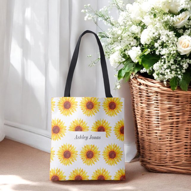 Sunflower Yellow White Floral Tote Bag (Creator Uploaded)