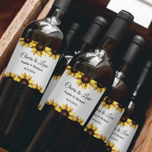 Sunflower Yellow White Wedding Cheers Elegant Wine Label