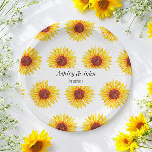 Sunflower Yellow White Wedding Floral Paper Plate