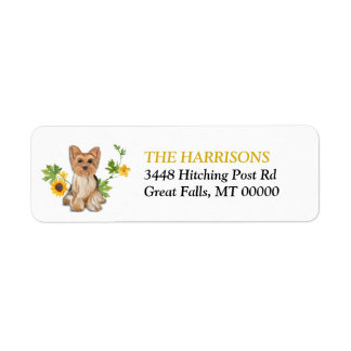 Sunflower Yellow Yorkshire Terrier Return Address Label