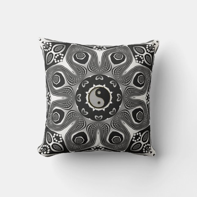 Sunflower YinYang Modern Tribal Art Cushion (Front)