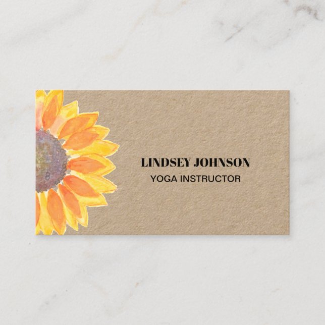  Sunflower Yoga Instructor Kraft Business Card (Front)