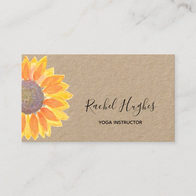 Sunflower Yoga Instructor Kraft Paper Business Card (Front)