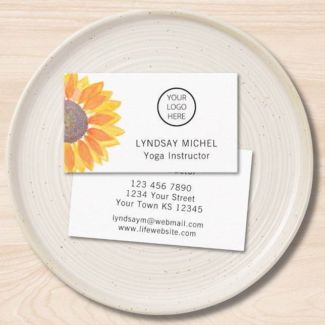 Sunflower Yoga Instructor Logo Business Card (Creator Uploaded)