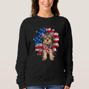 Sunflower Yorkshire Terrier Dog American Flag 4th Sweatshirt