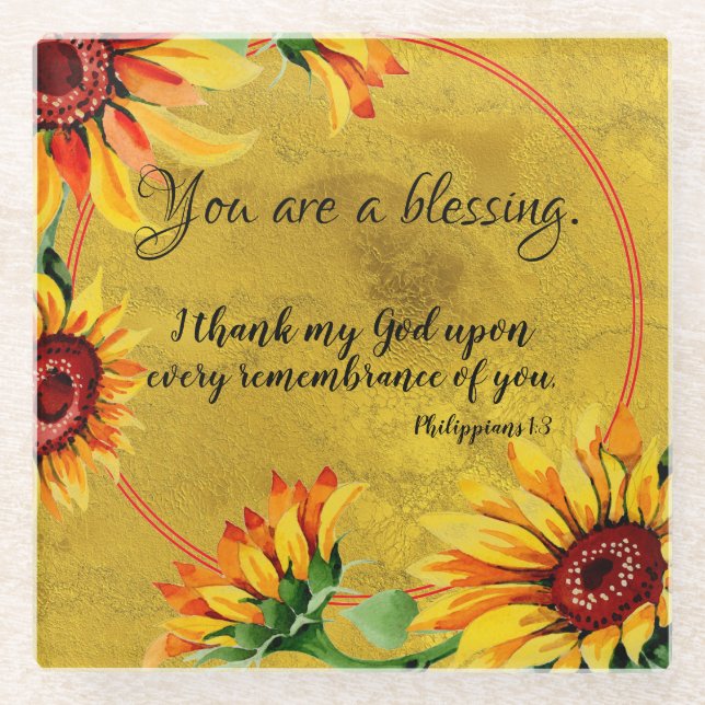 Sunflower You are a Blessing with KJV Scripture Glass Coaster (Front)