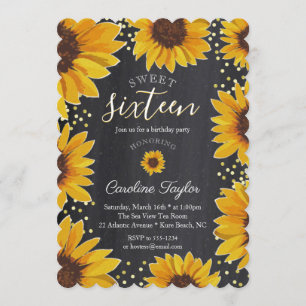 Sunflowers 16th Birthday Chalkboard Invitation