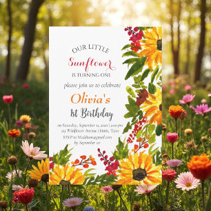 Sunflowers 1st First Birthday Girl Country Floral  Invitation