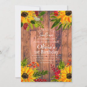 Sunflowers 1st First Birthday Girl Country Floral Invitation