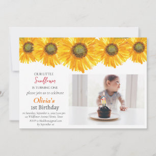 Sunflowers 1st First Birthday Girl Photo Floral  Invitation