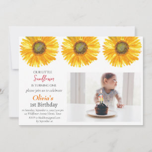 Sunflowers 1st First Birthday Girl Photo Floral  Invitation