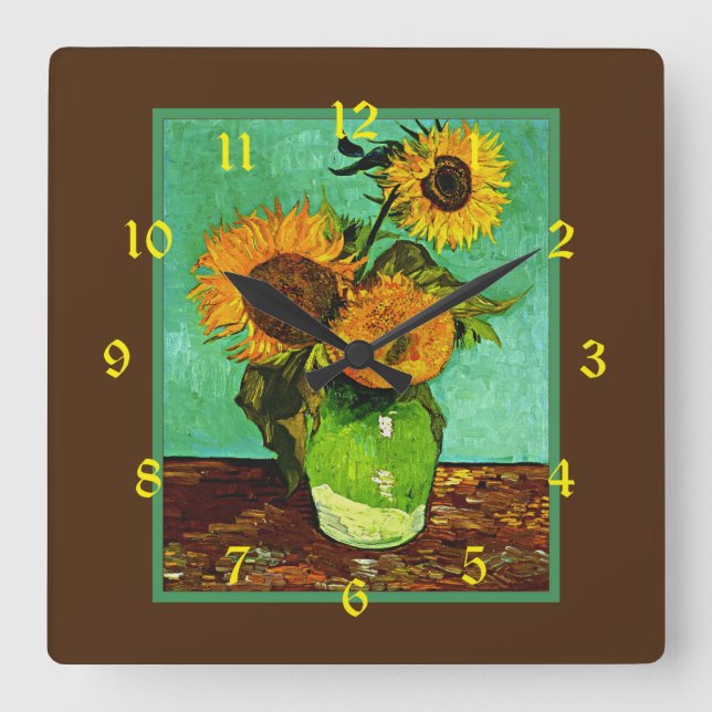 Sunflowers, 3, by Vincent van Gogh, Square Wall Clock (Front)
