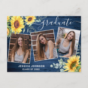 Sunflowers 3 PHOTO Graduation Party Invitation Postcard