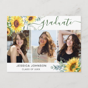 Sunflowers 3 PHOTO Graduation Party Invitation Postcard