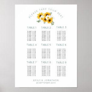 Sunflowers 9 Tables 90 Guest Seating Chart