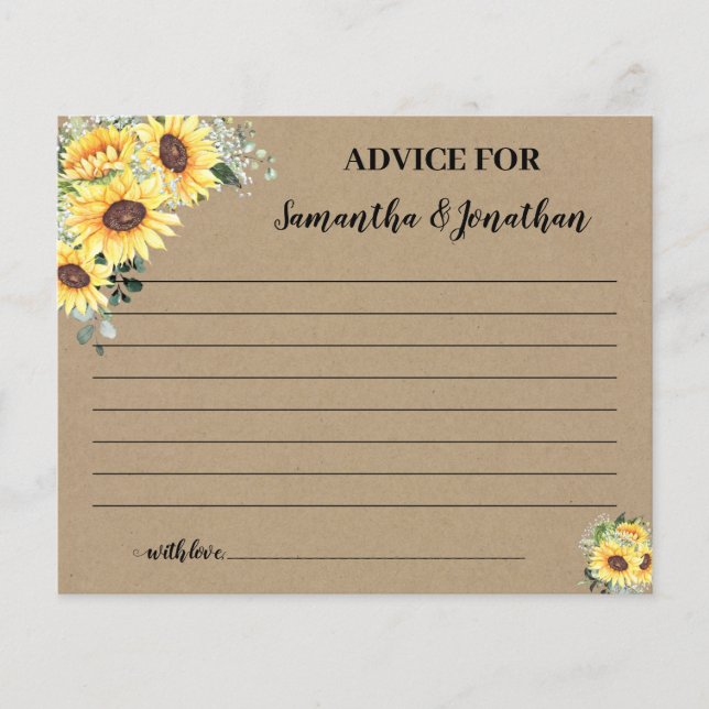Sunflowers Advice for Happy Couple Shower Card (Front)