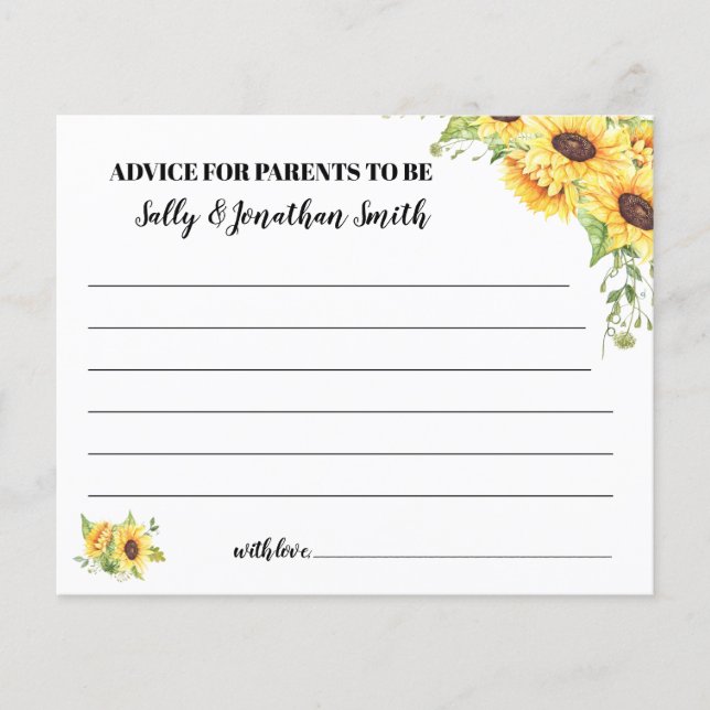 Sunflowers Advice for Mom & Dad Baby Shower card (Front)