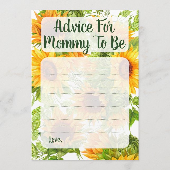 Sunflowers Advice For Mummy To Be Shower Game (Front)