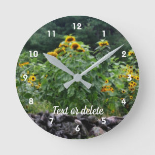 Sunflowers Along Stone Wall Art Personalised Round Clock