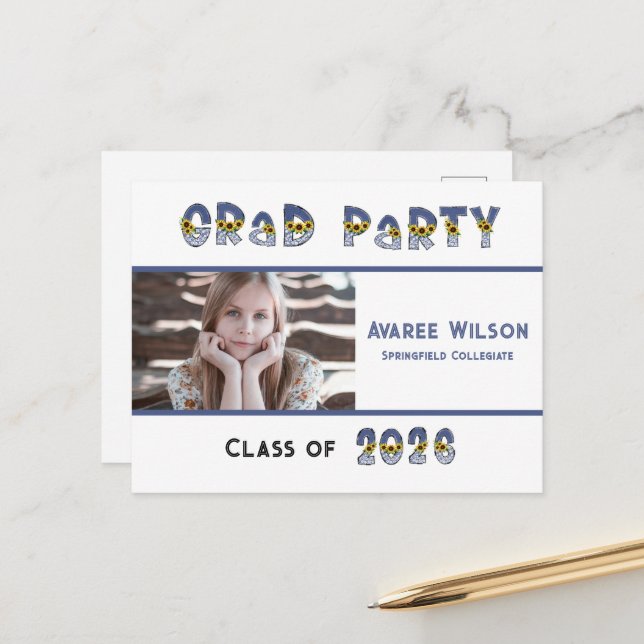 Sunflowers an Denim Daughter Photo High School  Postcard (Front/Back In Situ)