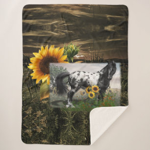 Sunflowers and Appaloosa Horse Sherpa Blanket