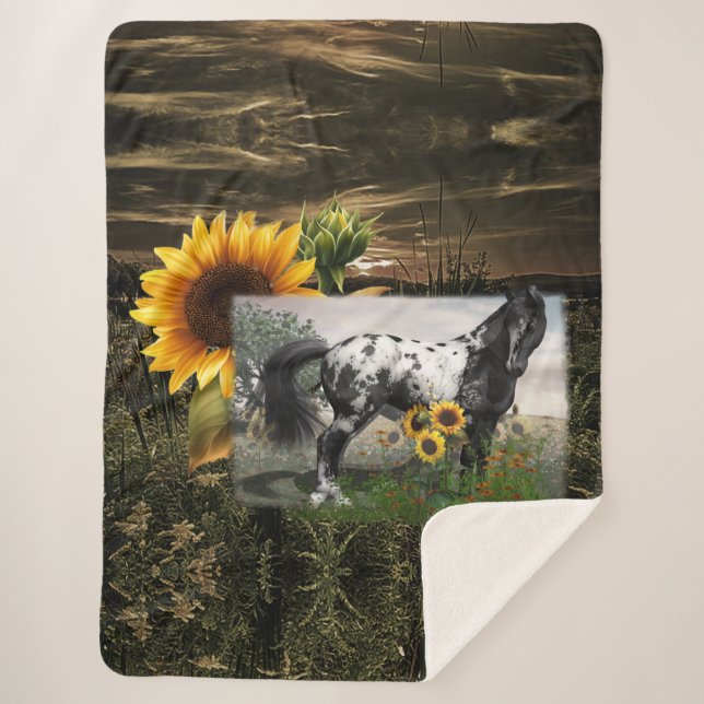 Sunflowers and Appaloosa Horse Sherpa Blanket (Front)