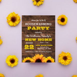 Sunflowers and Barnwood Housewarming Invitation