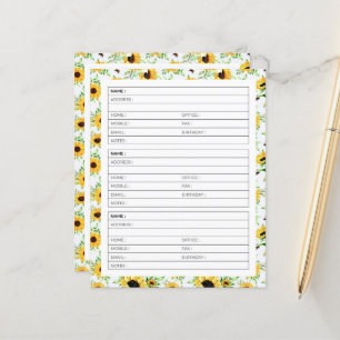 Sunflowers and bees address book page