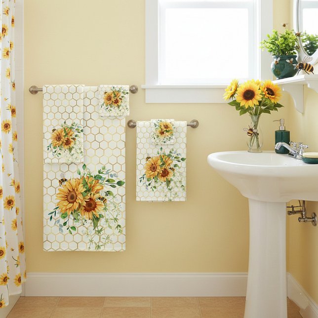 Sunflowers and bees  bath towel set (Creator Uploaded)