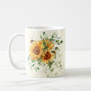 Sunflowers and bees coffee mug