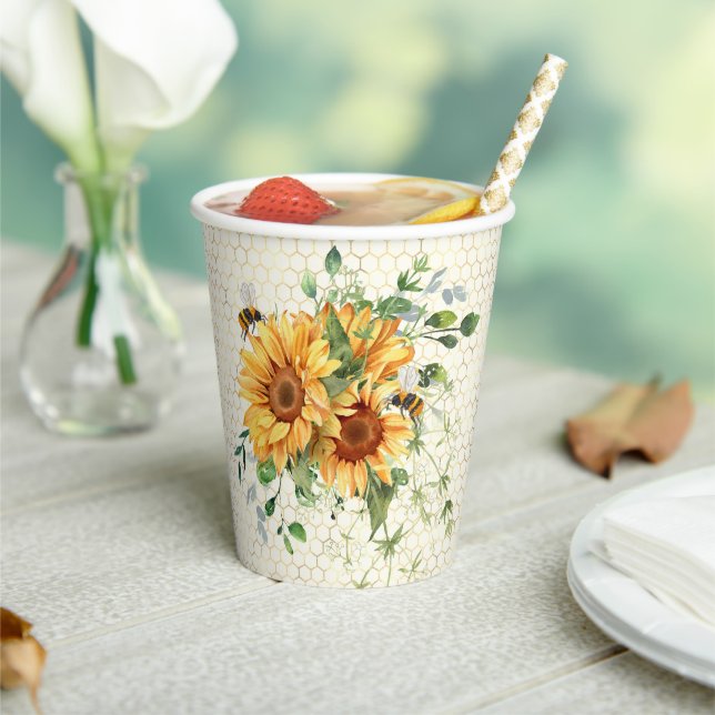 Sunflowers and bees  paper cups (Insitu)