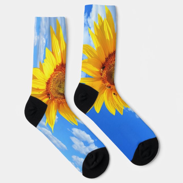 Sunflowers and Bees Socks Blue Sky (Right)