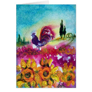 SUNFLOWERS AND BLACK ROOSTER