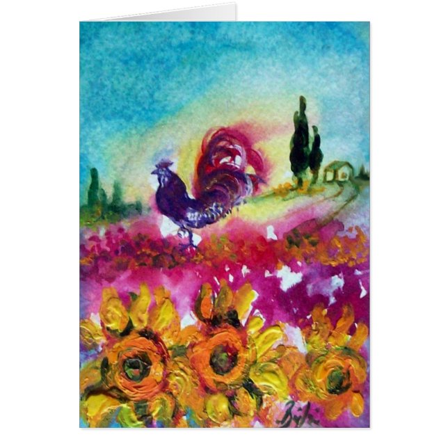 SUNFLOWERS AND BLACK ROOSTER (Front)