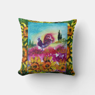 SUNFLOWERS AND BLACK ROOSTER CUSHION