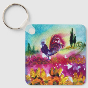SUNFLOWERS AND BLACK ROOSTER KEY RING