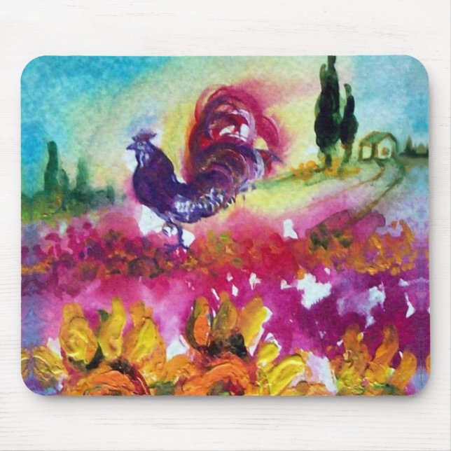SUNFLOWERS AND BLACK ROOSTER MOUSE PAD (Front)